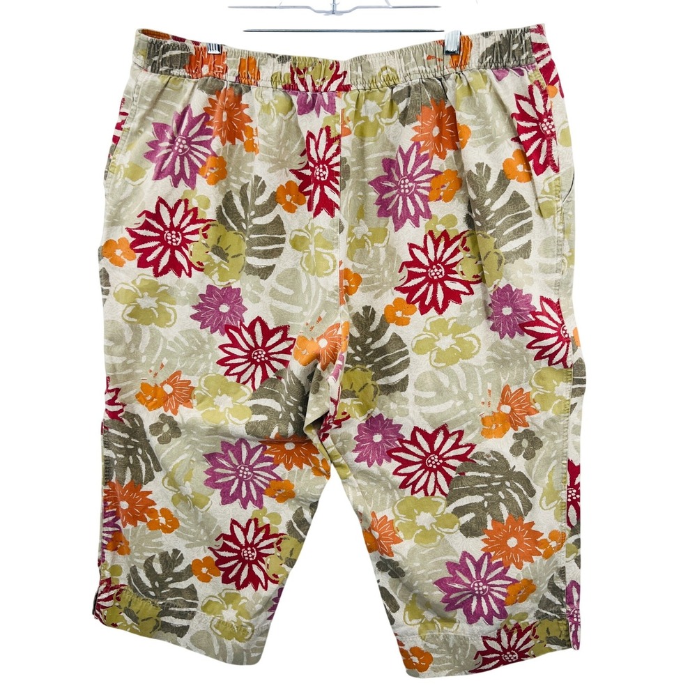 So Blue Sigrid Olsen Crop Pants Women 22W Cream Multi Tropical Floral Coastal - Picture 2 of 7